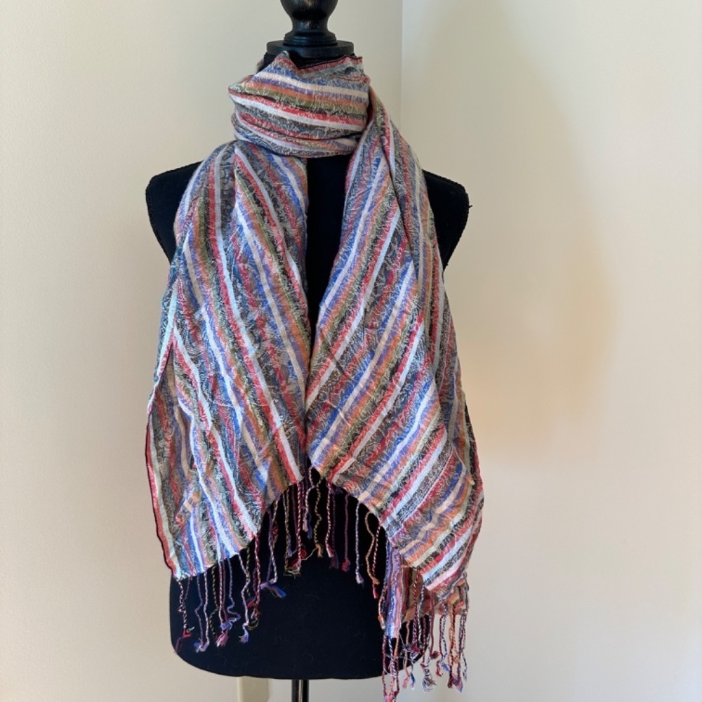 *EMALINE* Multicolor Striped Fashion Tassel Scarf
